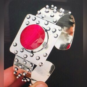 Garnet Stamped 925 Sterling Silver Cuff Bracelet